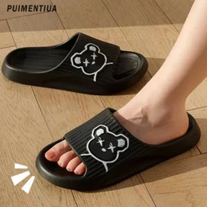 Cute Bear Home Slippers Men Flip Flops Women Soft Eva Thick Sole Slides Summer Sandals Couples Slippers Non Slip Bathroom Shoes
